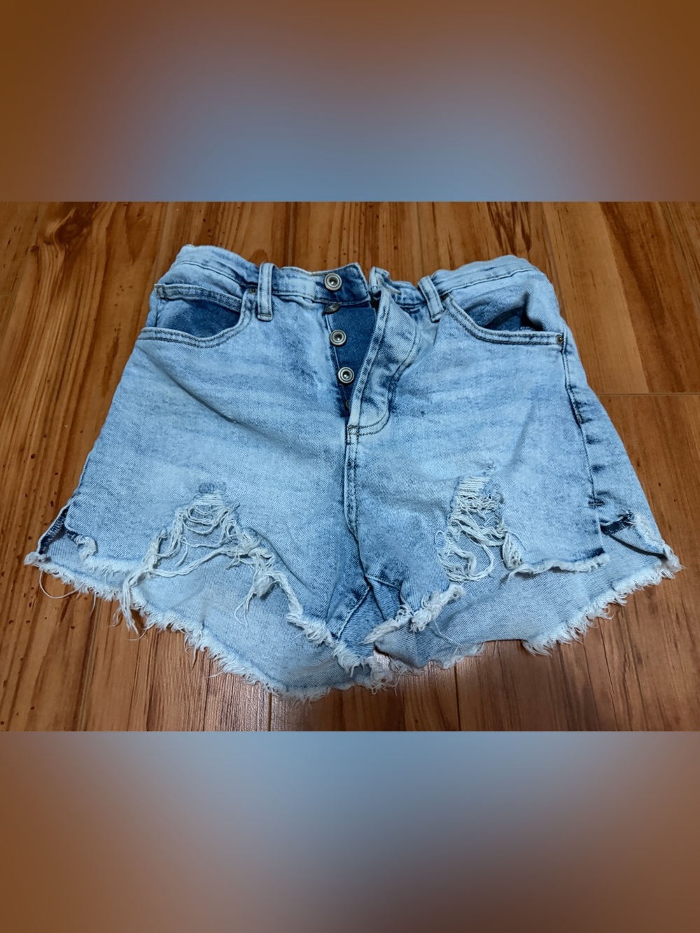 Light Blue Distressed High-Waist Denim Shorts